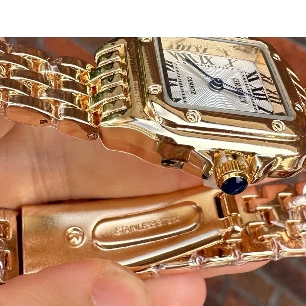 Panthere Classic Rectangle Stainless Steel Gold Watch
